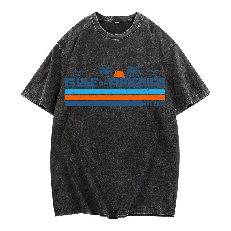 

Vintage Gulf of America T-Shirt Retro Sunset Beach Graphic Tee Palm Tree Summer Shirt for Men Women Casual Holiday Top