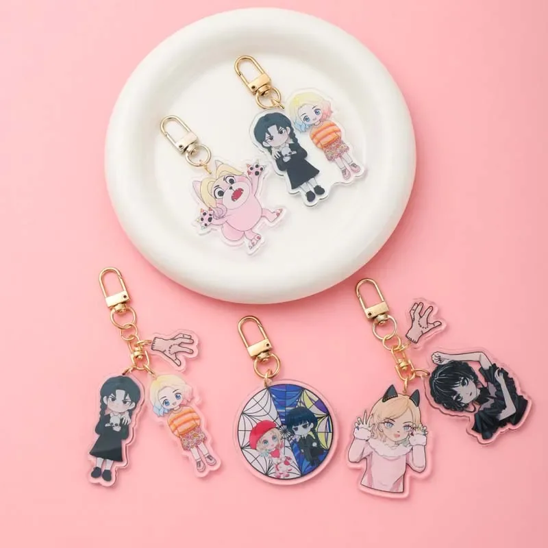 Anime Wednesday Acrylic Car Keychain Accessories Bag Charm Cute Cartoon Student Backpack Pendant Keyring Creative Friends Gifts