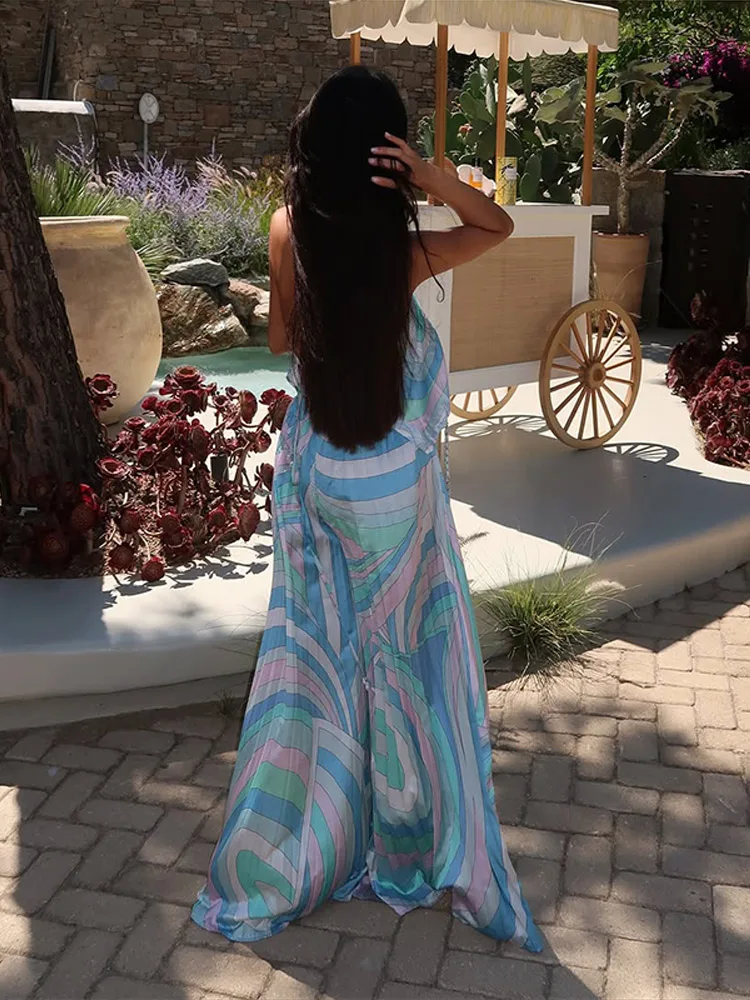 Bedruckte Neckholder-Crop-Tops und Weite Hosen Sets für Damen, Sexy Ärmellose Rückenfreie Oberteile, Plissierte Hosen, Schicke Strandmode, Neu – Detail 12