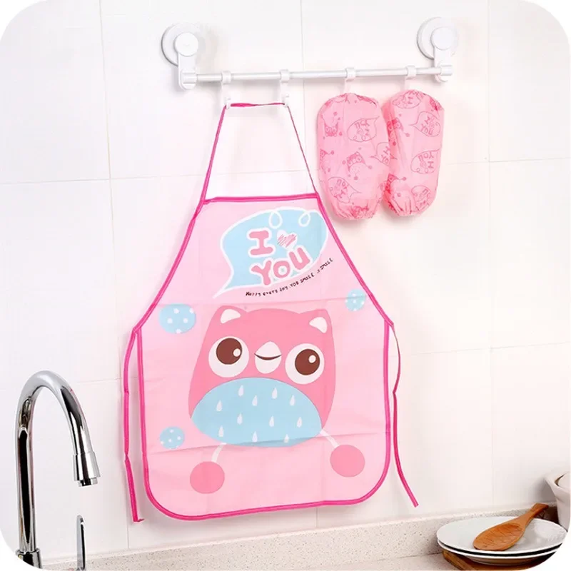 Cute Cartoon Children Apron Sleeves Chef Hat Pocket Set Kids Craft Art Kitchen Cooking Chef Suit Drink Food Baking Toys