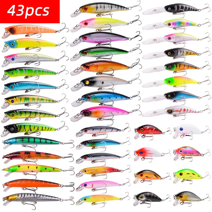 Minnow 43pcs/lot Fly Mixed Fishing Lure Set China Hard Bait Fish Pesca Lure Wobbler Carp 6 Models Fishing Tackle Wholesale