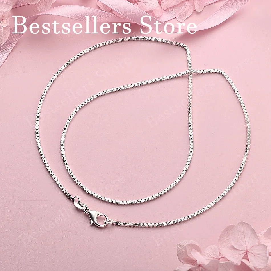 

925 Sterling Silver Simple Box Chain Pendant Necklace for Men and Women, Fashionable Party Wedding Gift Jewelry