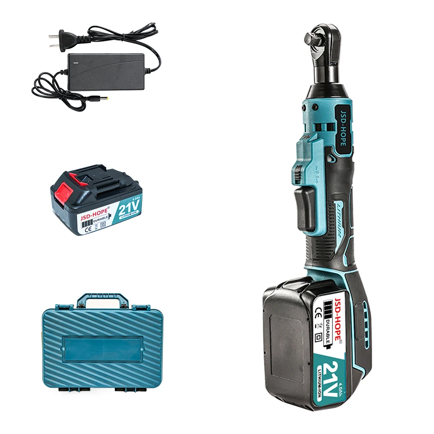 

21V High Torque Ratchet Wrench with Plastic Box and Accessories Power Wrenches Impact Wrench Battery Powered