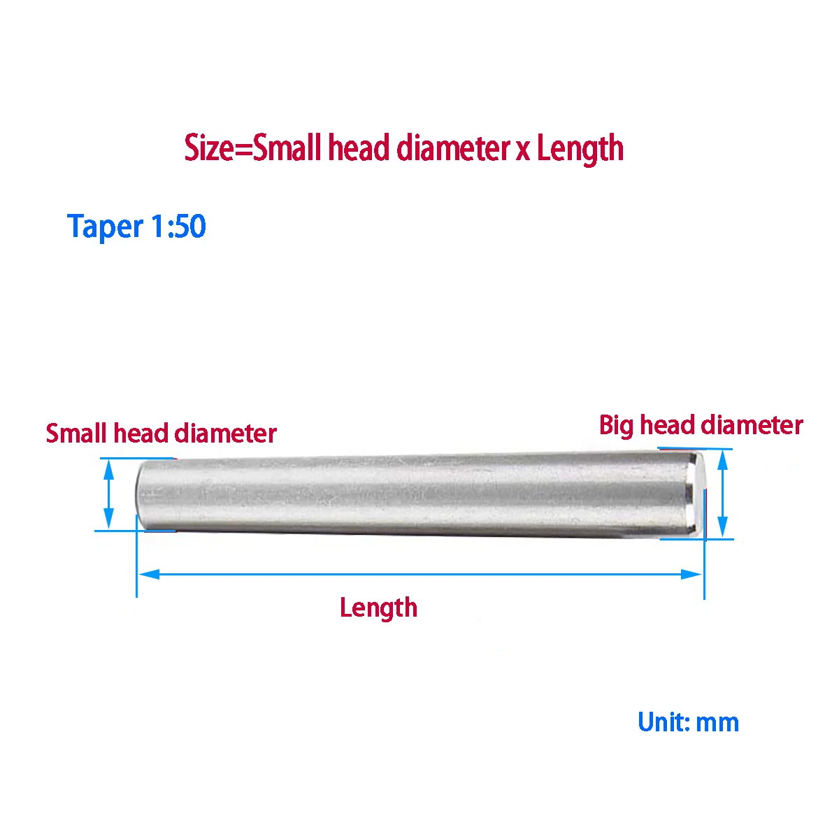 304 Stainless Steel Conical Pin Taper 1:50 Solid Pin  Positioning Pin M5M6M8M10M12
