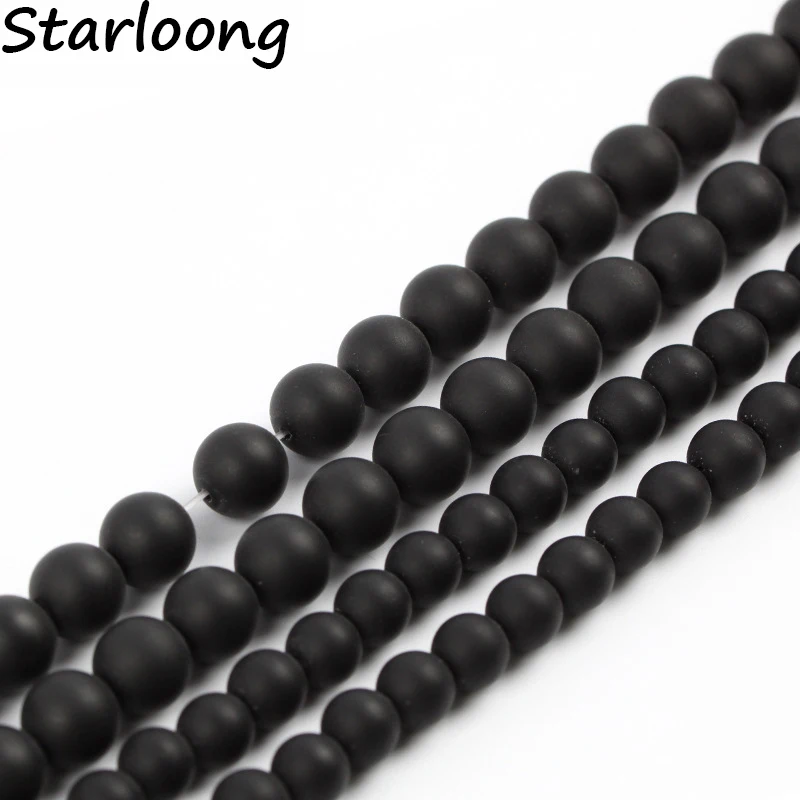 Piedra Natural de grado A, ágata de ónix negro mate, cuentas sueltas de hilo Redondo para la fabricación de joyas, pulsera Diy de 4-12MM, envío