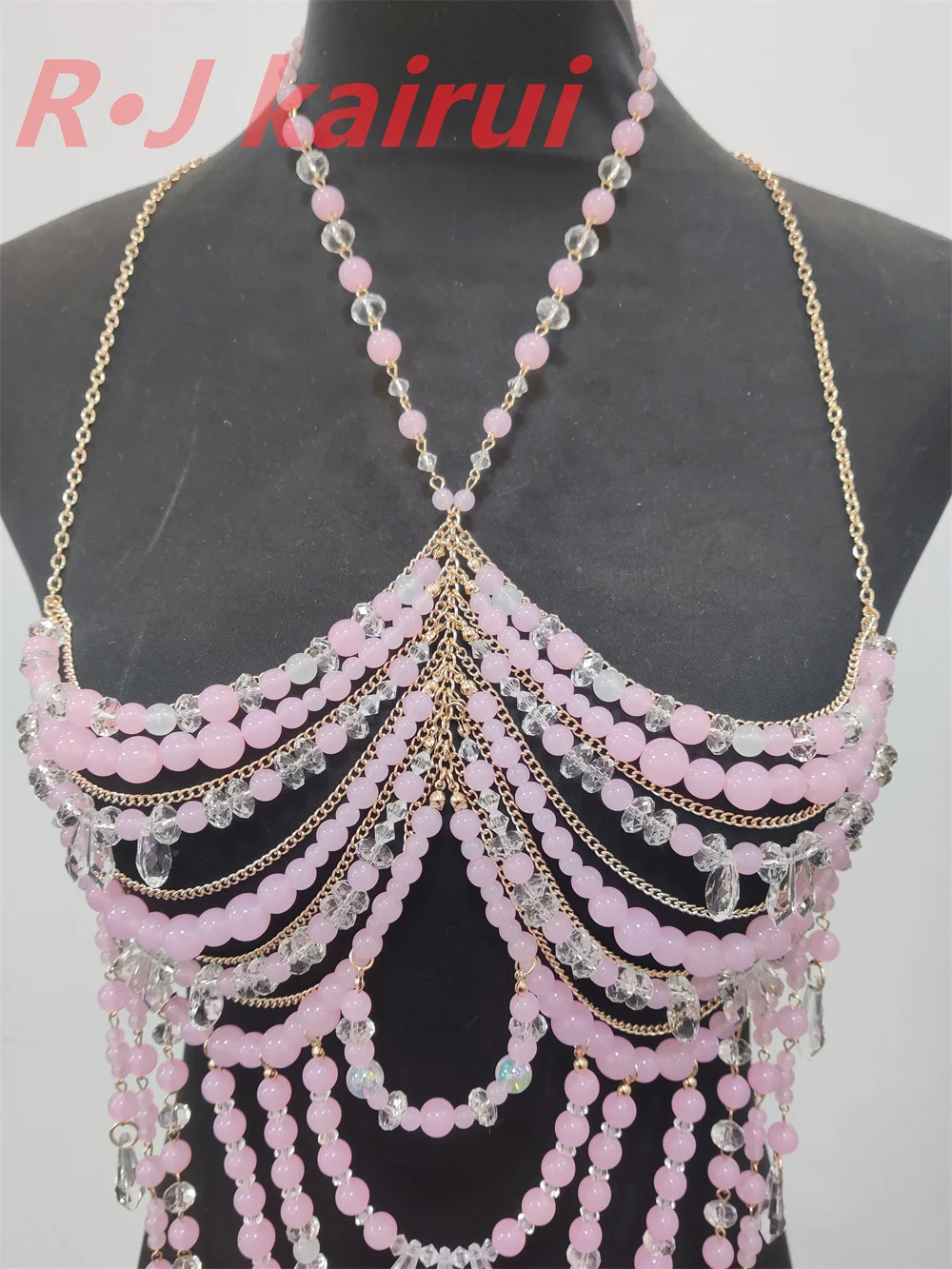 Fashion Handmade Women Pastel Pink Beads Neck Chains Unique Top Party Beads Jewelry Accessories