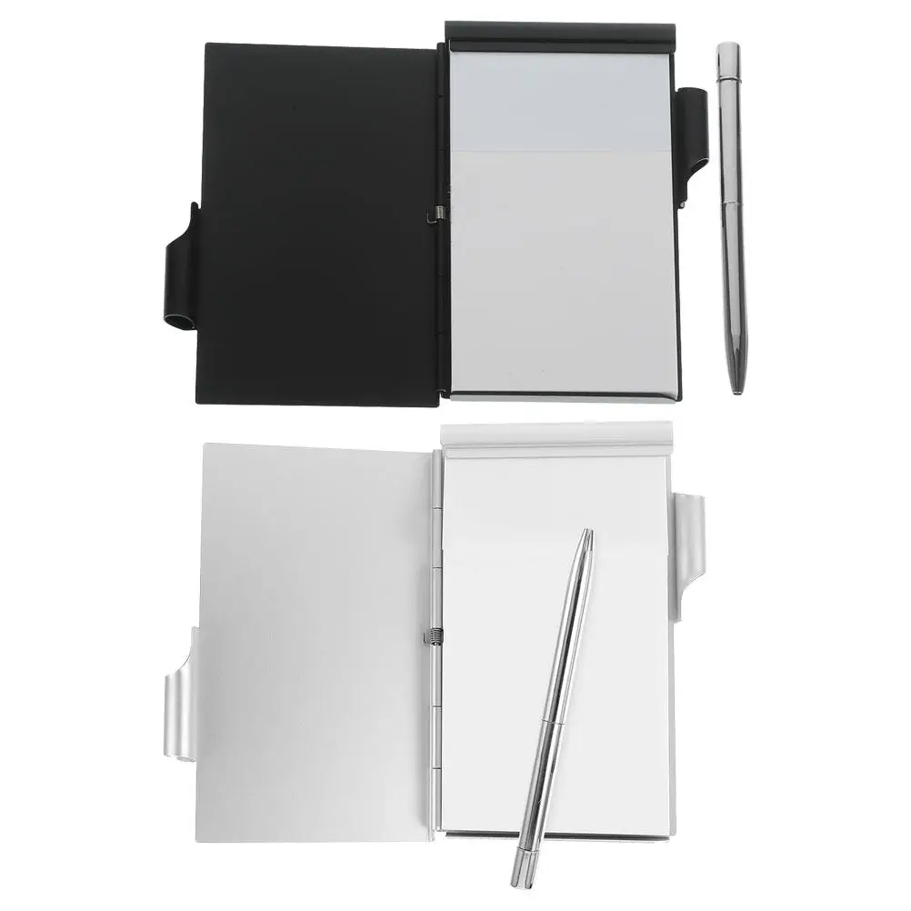 2Sets Stylish Aluminum Alloy Notebook Small Notepad with Pen Holder Compact Multi-Function Planning Pads for Students Teachers