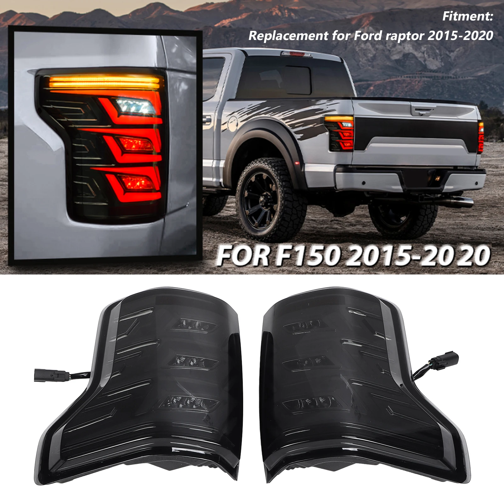 For Ford Raptor 2015 2016 2017 2018 2019 2020 1 Pair Left+Right Car LED Tail Light Lamp 20W 1000LM 12V Replacement