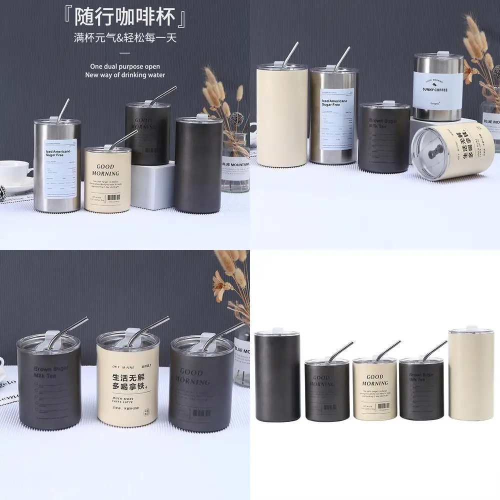 A 304 Stainless Steel Iced Americano Coffee Cup Vacuum Insulated Straight Straw Tumbler for Home Office Portable Use