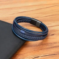 XQNI – Bracelet en cuir tissé à la main pour hommes, de luxe, multicouche, en acier inoxydable, boucle magnétique, bijoux de fête, cadeau 5