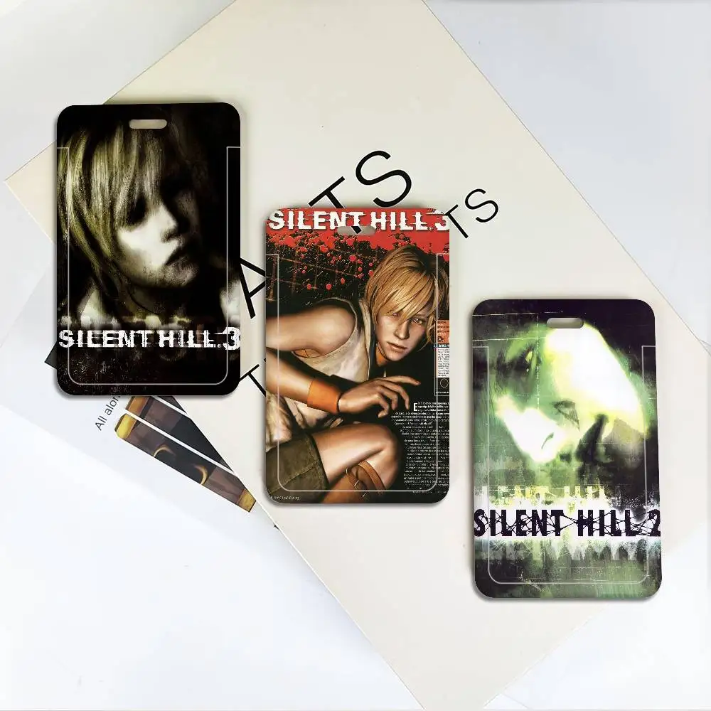 Horror Game S-Silent H-Hill ID Card Holders Lanyards Girls Door Card Case Hanging Rope Badge Holder Neck Strap Business Card