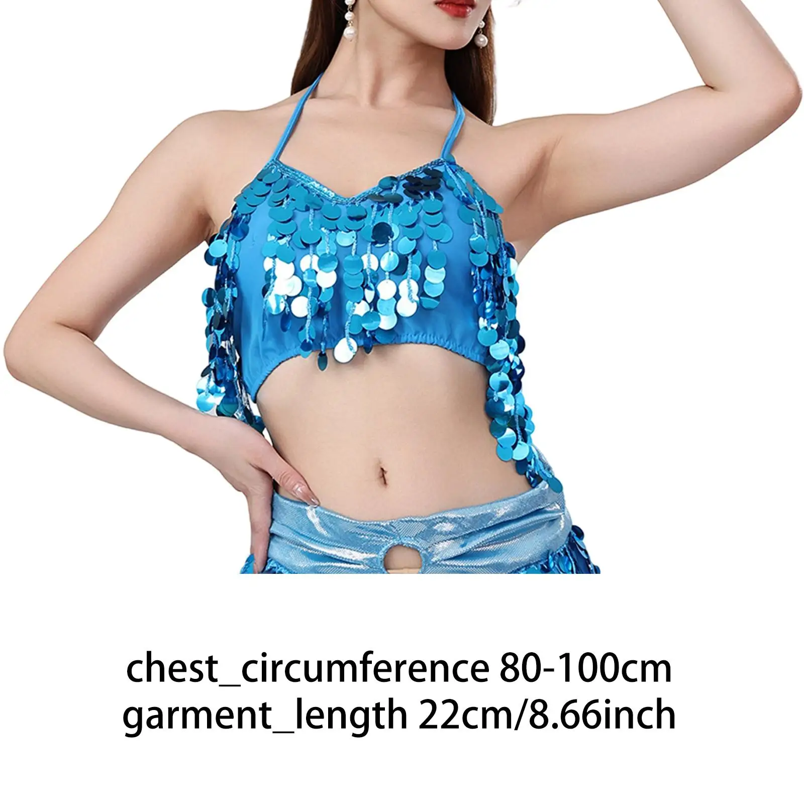 벨리댄스 크롭탑, 착용하기 쉬움, 가슴 패드 포함, 홀터넥, 백리스, 캐미솔, 글리터 브라탑