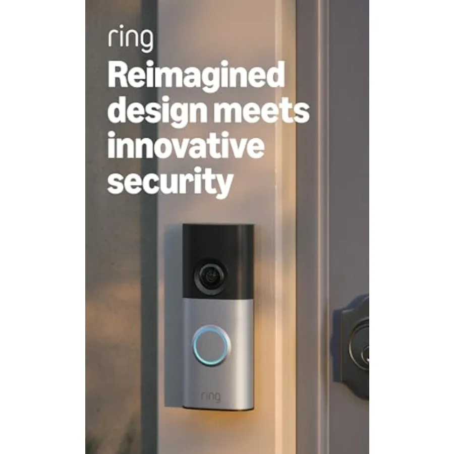 

Беспроводной дверной звонок Ring Plus новейшей модели для домашней или коммерческой безопасности с широкоугольным видео Retinal 2K, 4-кратным улучшенным зумом и низким уровнем освещенности