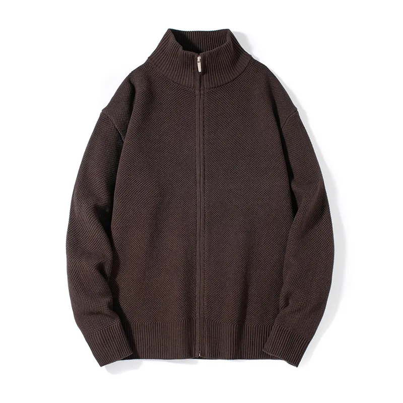 

Мужской кардиган из чистого хлопка, вязаный, весенне-осенний, плотный, с высоким воротником, легкий, класса люкс, с воротником-стойкой