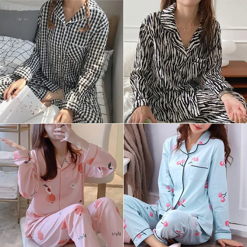 Women\'s Pajamas Set V-Neck Button down Top and Trousers Sleepwear Homewear Casual Nightwear Loungewear Autumn Winter Two-Piece