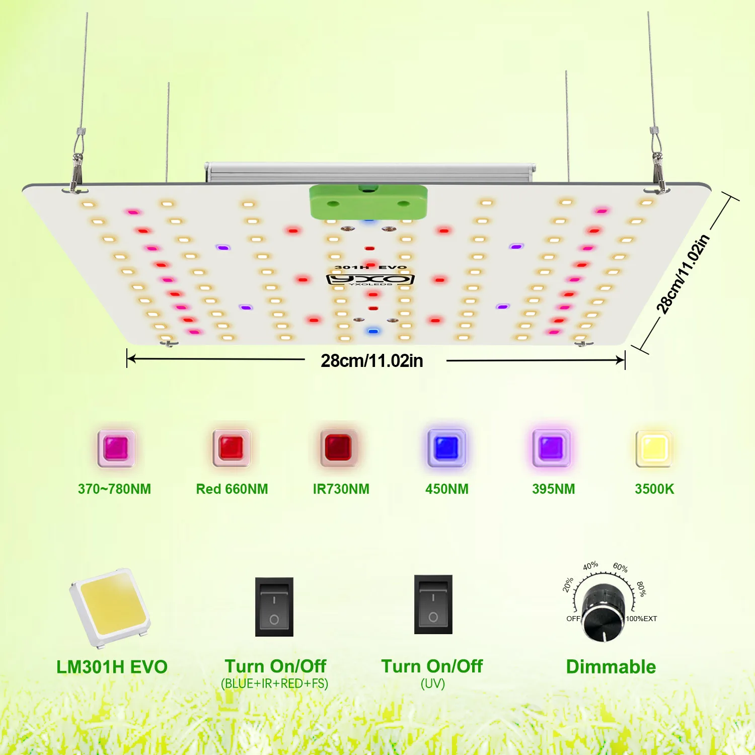 LM301h EVO 85W 180W Dimmable Plant Grow Light Promotes Plant Growth and Flowering Superior Heat Dissipation