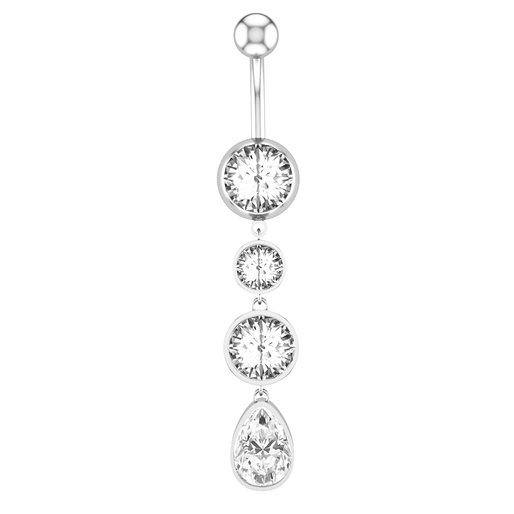 Flower Butterfly Dangled Belly Button Rings, Stainless Steel