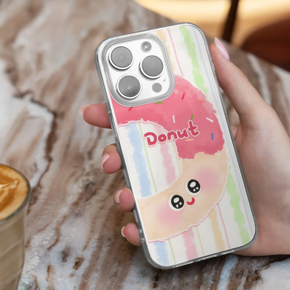 Cartoon donut Phone Case for IPhone 16 15 14 13 11 Pro Max XR XS Max X 8 7 Plus 14 15 16 Plus Transparent Protective Shell