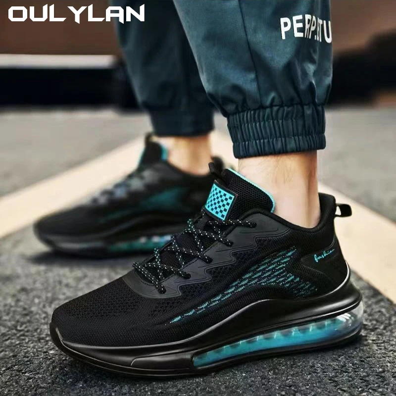 Fly woven fabric daddy shoes, fashionable men's new sports shoes air cushion increase breathable running shoes trend men's shoes