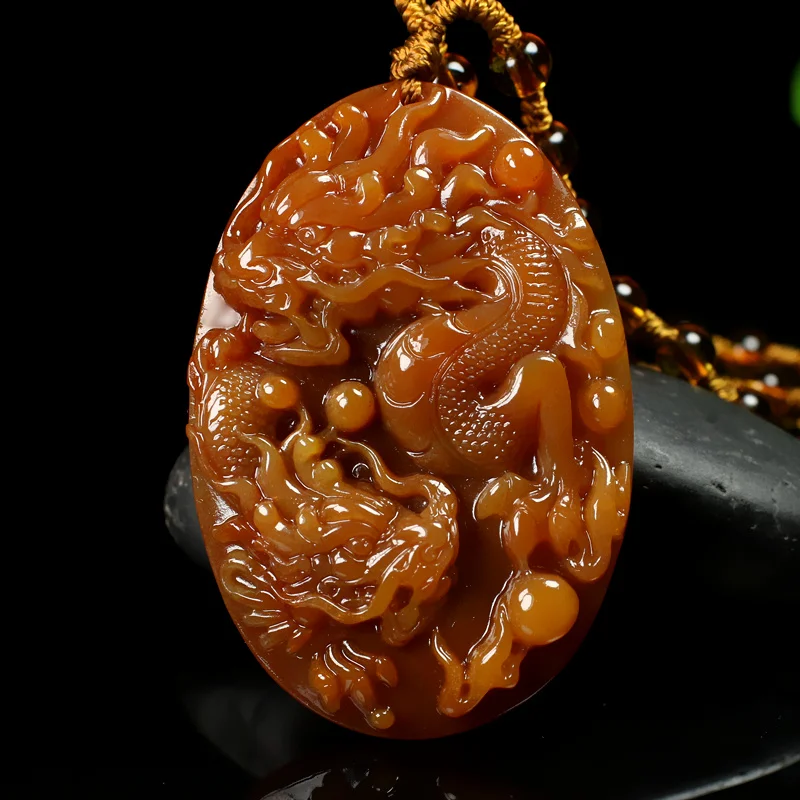 

Huanglong Jade Double Dragon Pendant Natural Genuine Jade Dragon Brand Men's and Women's Pendant Dragon Play Bead Jade Brand Pen