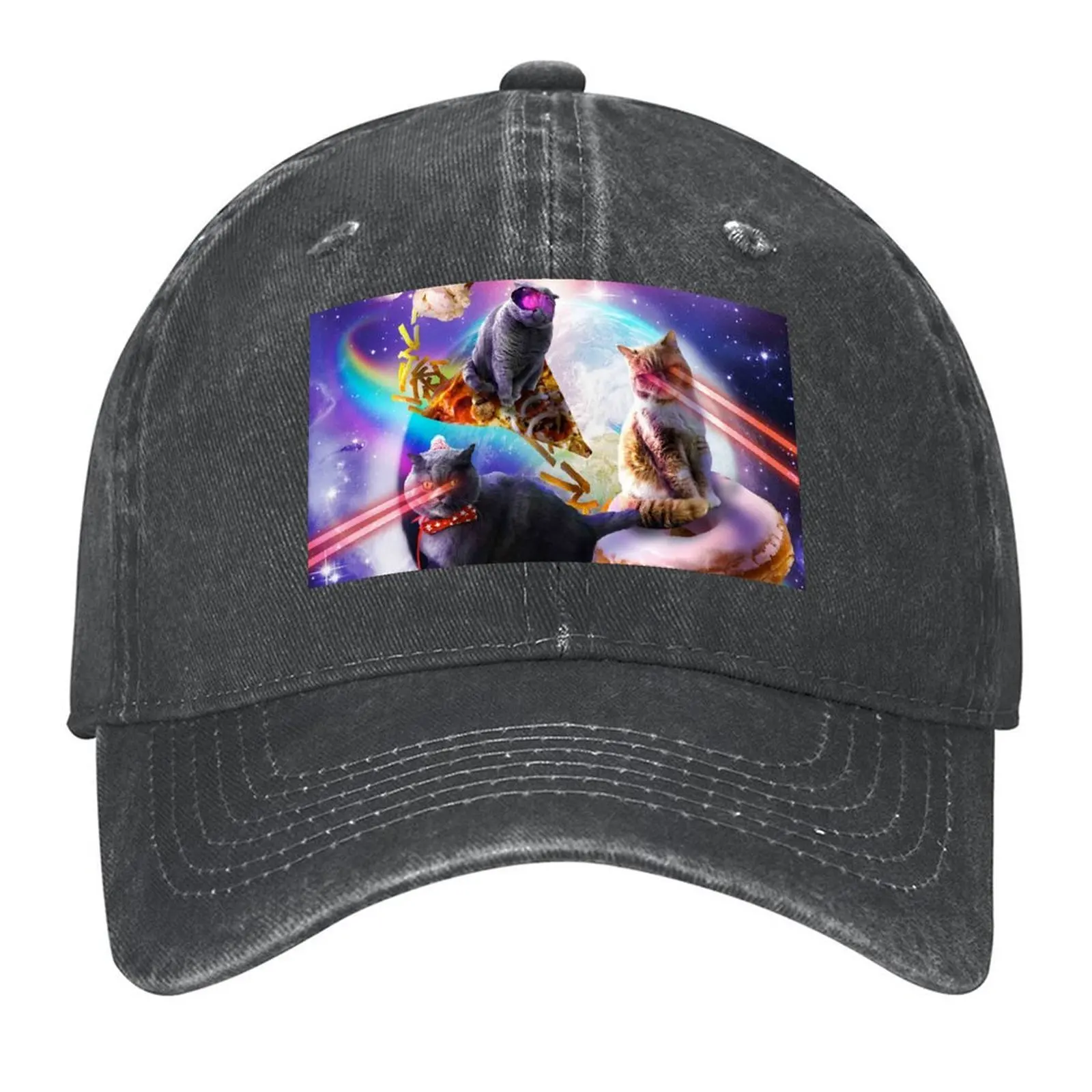 

Galaxy Laser Space Cat On Burger Pizza Donut Ice Cream Baseball Cap hard hat Beach Luxury man cap Mens Women's