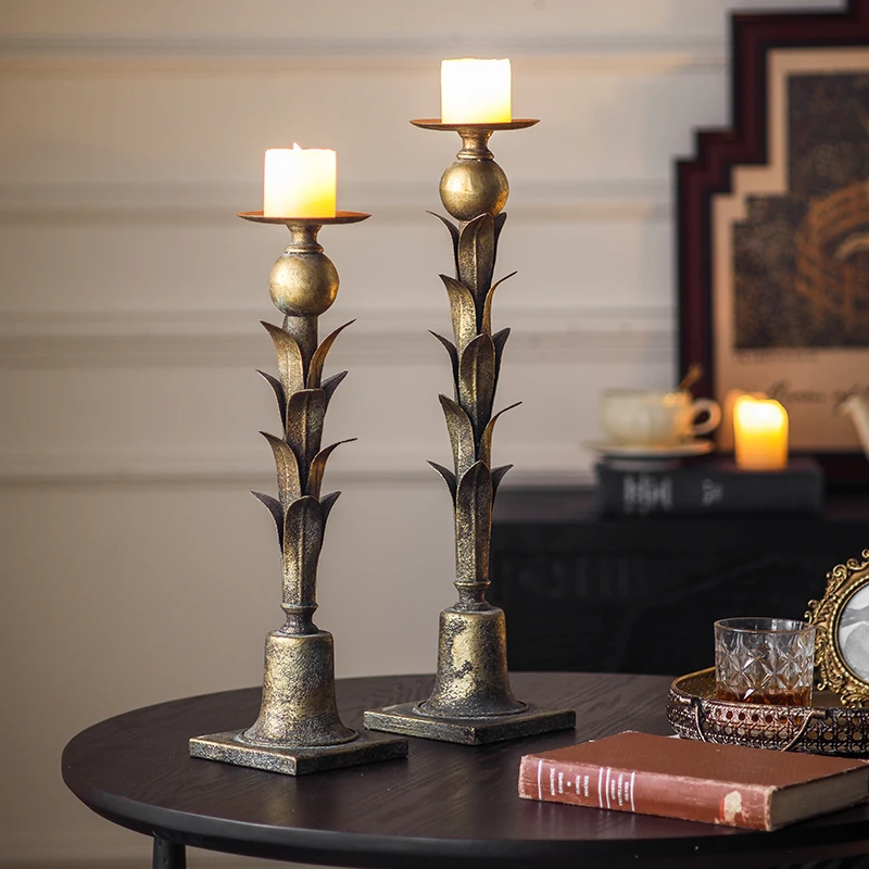 Vintage Botanical Iron Candle Holder Set, Tall Decorative Candlestick, Retro Home Decor Accent, Elegant Table Centerpiece