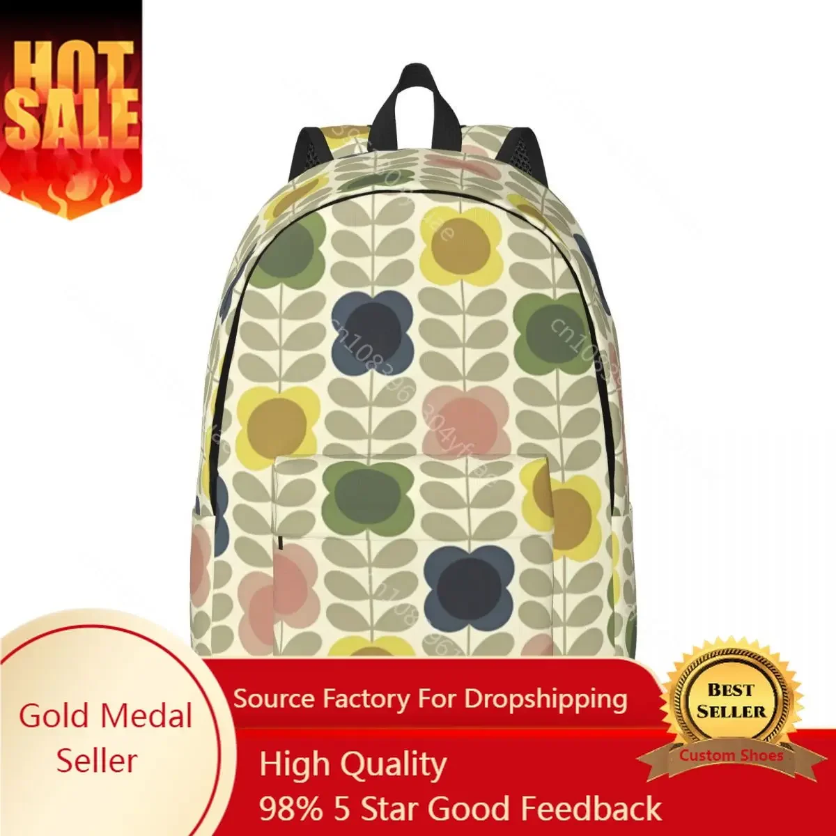 Orla Kiely-Sac à dos unisexe à imprimé floral, sacs à dos en polyester, sacs d'école Kawaii, sac à dos de Noël, motif, 03