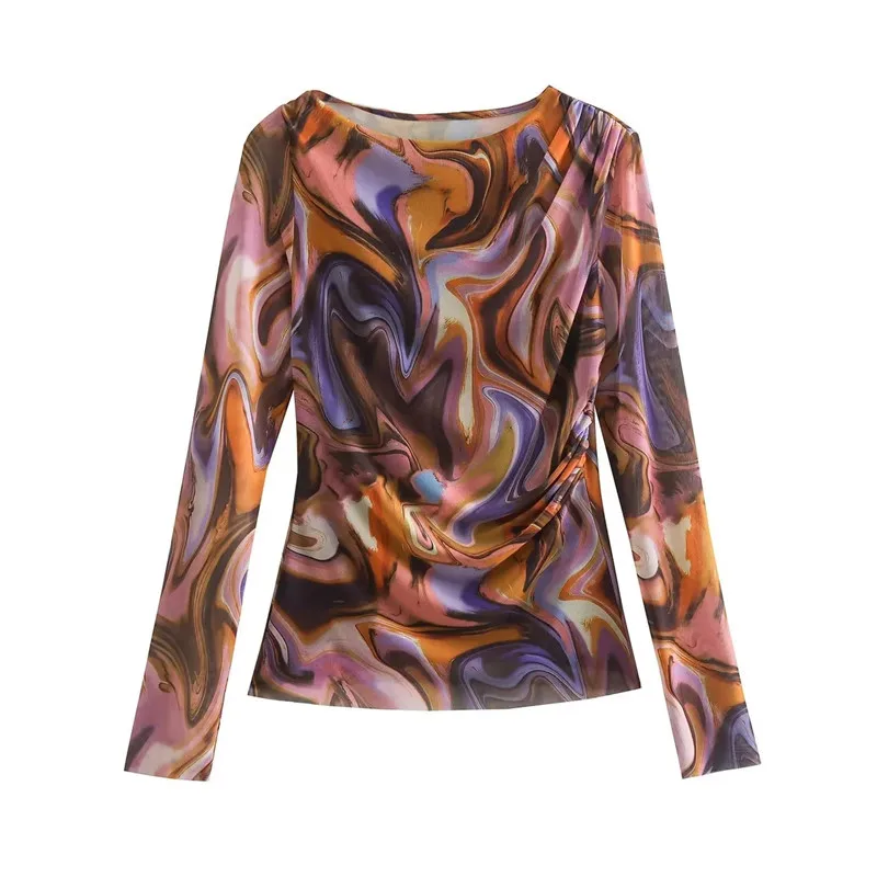 

The new spring/summer 2023 women's round neck long sleeve printed silk garment tight fashionable city T-shirt online