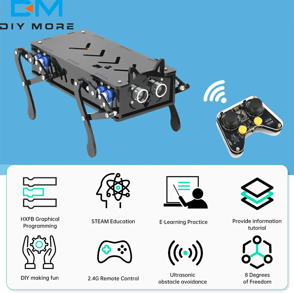 

Four Legged Bionic Mechanical Dog DIY Kit bionic Intelligent Programming Development Robot with 2.4G Controller Robot Kit