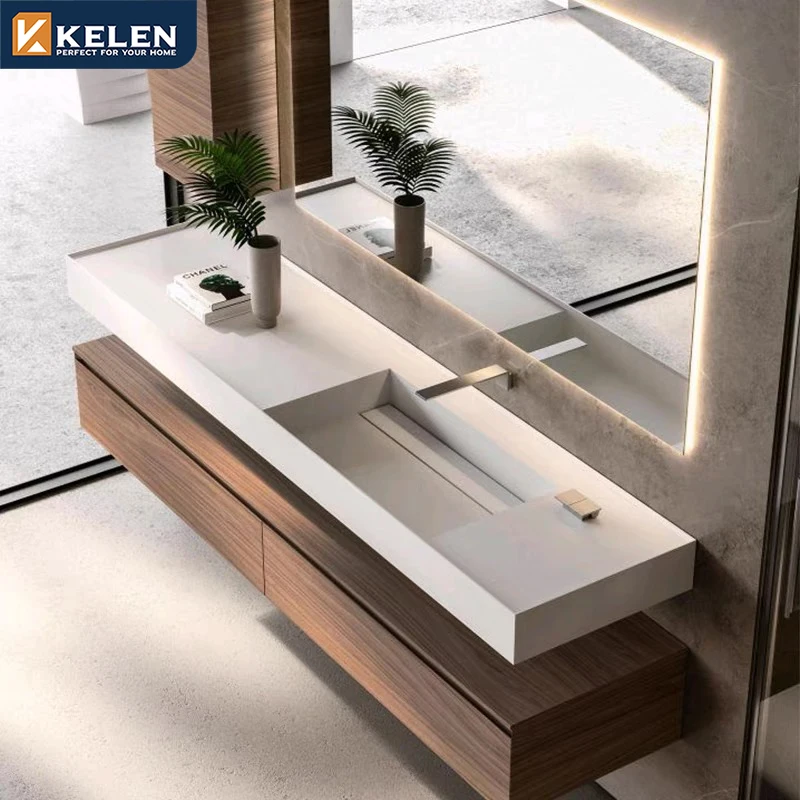 Kelen-Conjunto de baño moderno personalizado, mueble organizador flotante con lavabo, tocador flotante de maquillaje, 2024