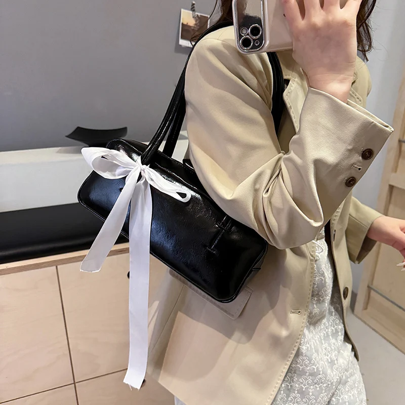 Ribbon Design Small Shoulder Bags For Women 2024 New Fashion Trend Designer Underarm Bag Females Sweet Handbags And Purses