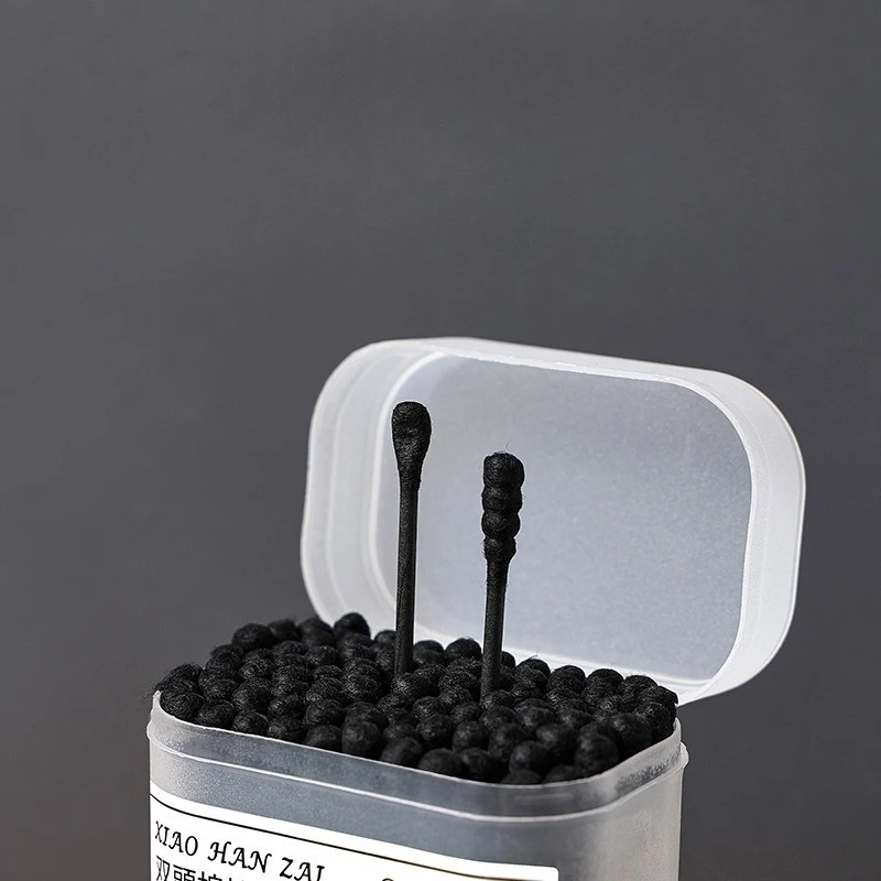 مسحات قطنية سوداء مزدوجة الأطراف - أداة أذن على الطراز الياباني للاستعمال مرة واحدة والرؤوس السوداء، مسحات صحية محاصر للتنظيف الدقيق #3