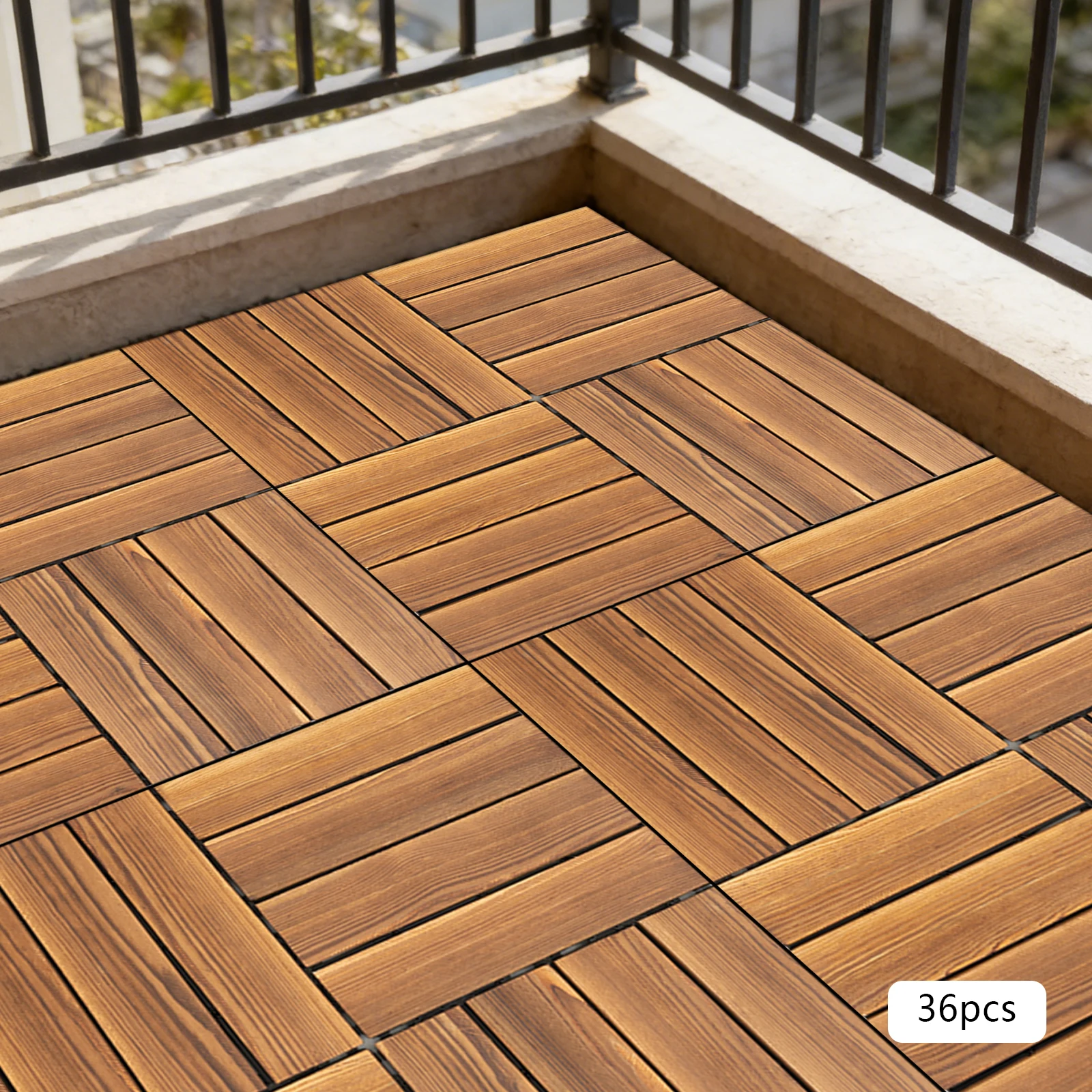 36 Stück 30x30cm Massivholz-Bodenfliesen Rutschfeste Wasserdichte Hartholz-Verbundfliesen für Garten Balkon Außenbereich Bodenbelag Dekoration