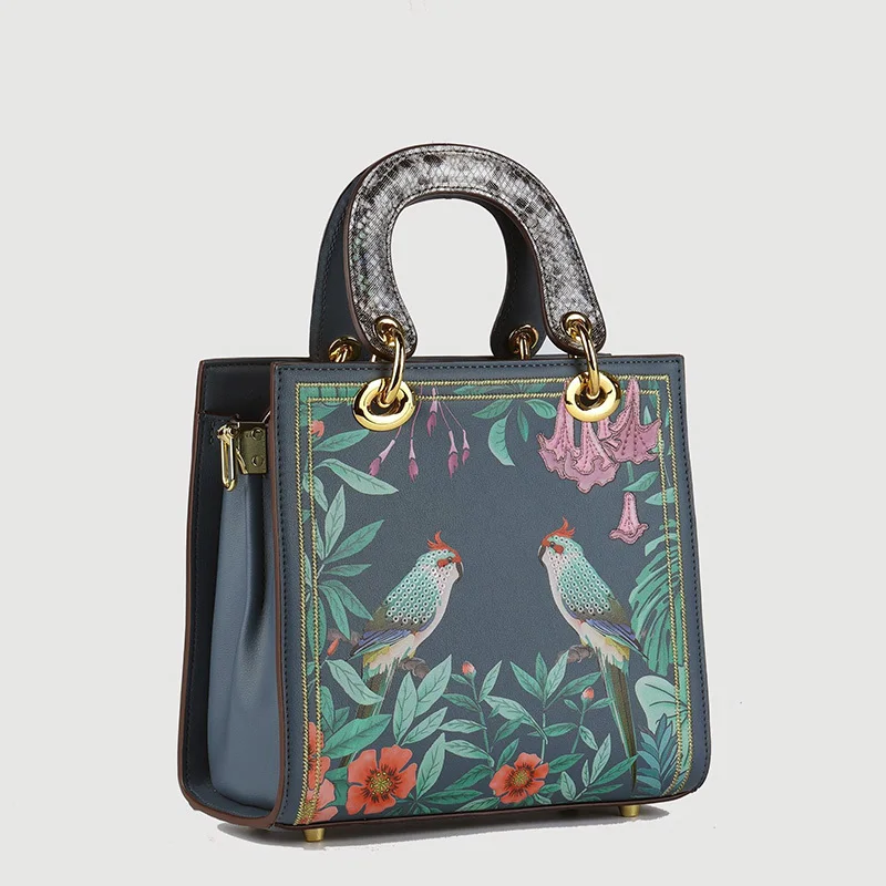 VM FASHION KISS borsa da donna con manico superiore borsa a tracolla con stampa e ricamo di uccelli volanti borsa da donna in pelle microfibra 2024