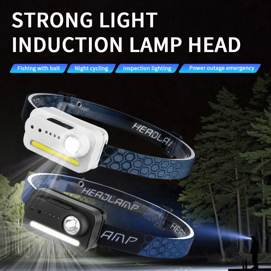 

LED Headlamp Hand Sweep Induction Rechargeable Outdoor Emergency Flashlight Waterproof Camping Climbing Fishing Search Lights