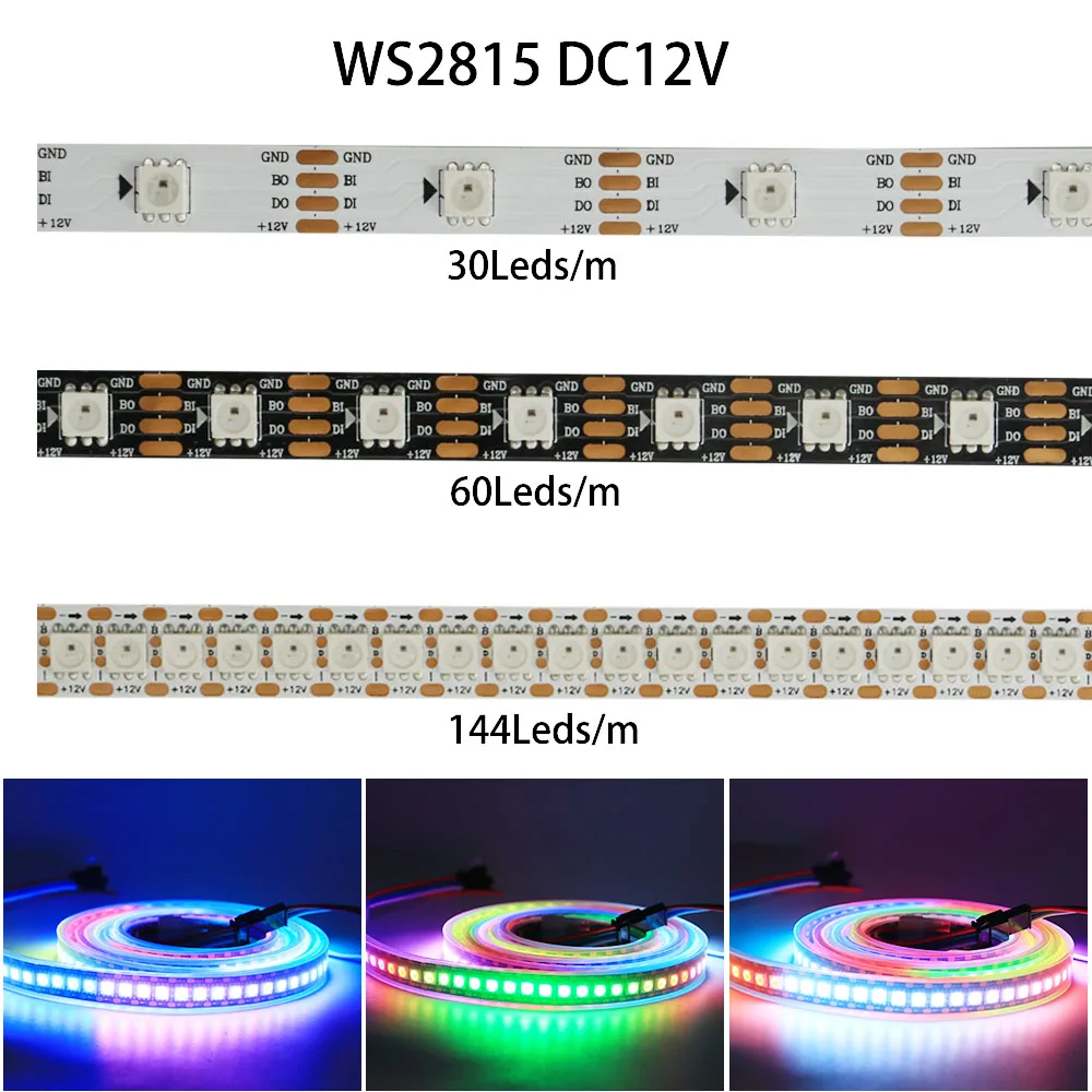 WS2815 DC12V Led Strip Light 30/60/144leds/m (WS2812B WS2813 updated) 5050 RGBIC Individually Addressable LED Lights IP30 65 67