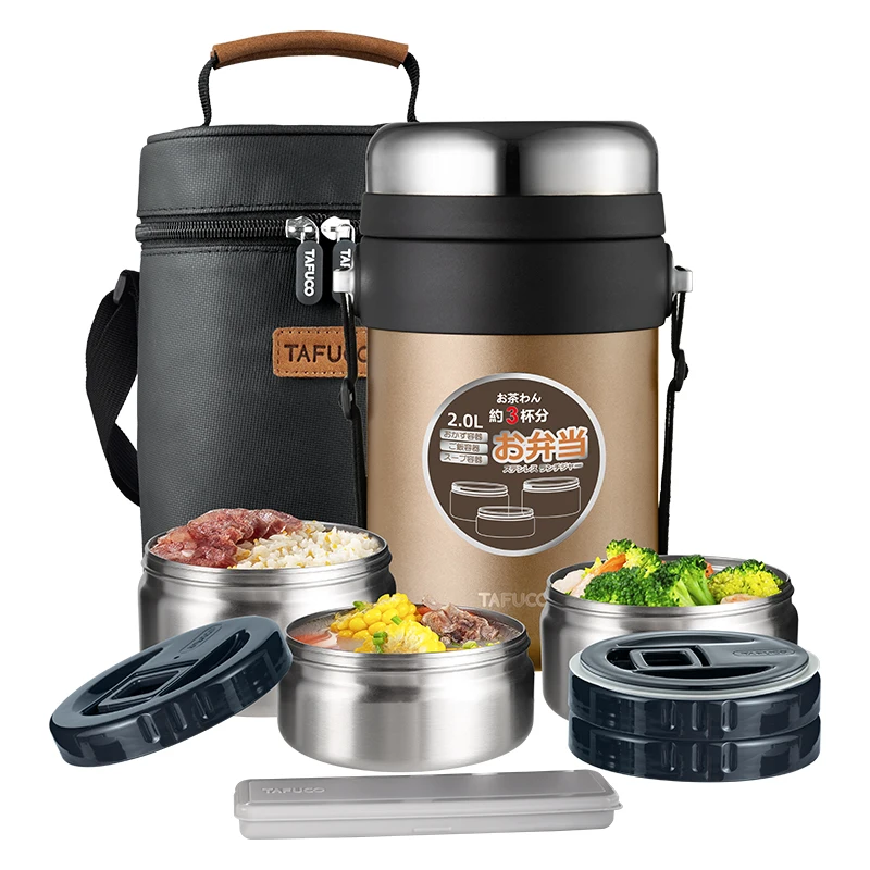 TAFUCO 2L ланч-бокс из нержавеющей стали с вакуумной изоляцией, герметичная банка для обеда, пищевая колба TAFUCO 2L ланч-бокс из нержавеющей стали с вакуумной изоляцией, герметичная банка для обеда, пищевая колба