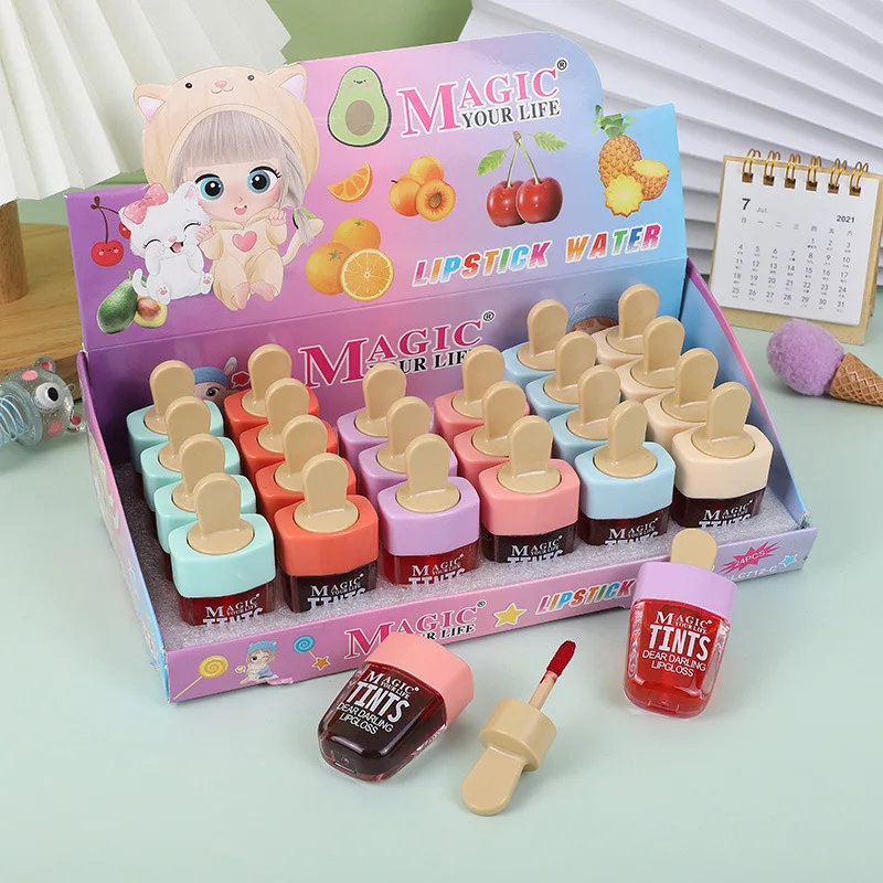 24Pcs Wholesale Lipstick Set Free Shipping Fresh Sweet Jelly Ice Cream Lipstick Waterproof Lip Tint Lip Gloss Bulk Pack Kawaii