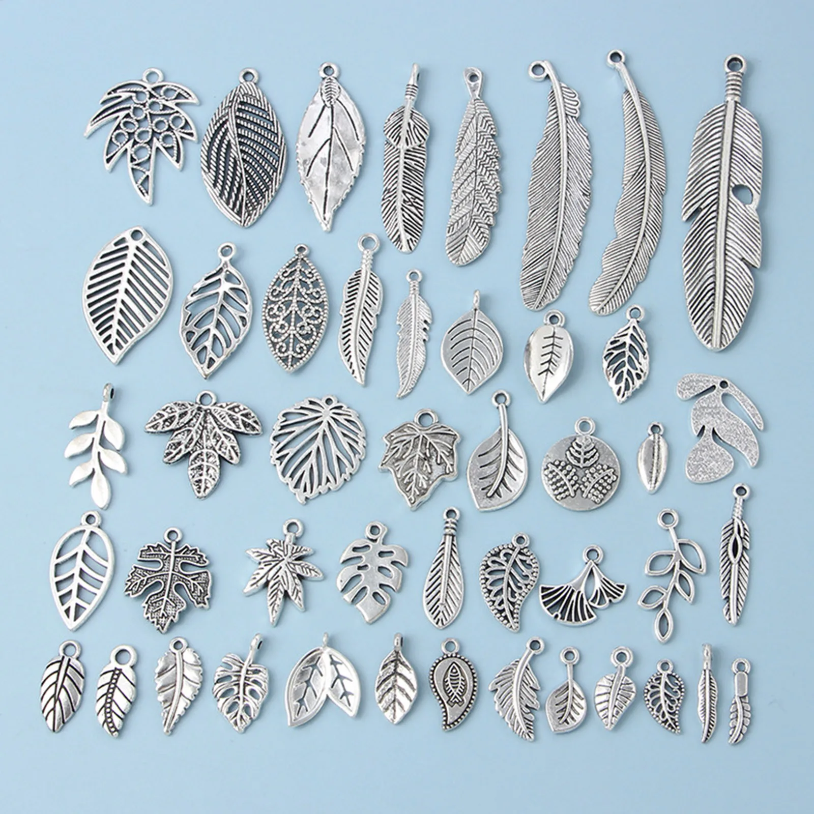 20pcs Silver Color Leaf Feather Charms Pendants Wholesale Vintage Leaves Charms for DIY Necklace Jewelry Making Accessories