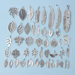 20pcs Silver Color Leaf Feather Charms Pendants Wholesale Vintage Leaves Charms for DIY Necklace Jewelry Making Accessories