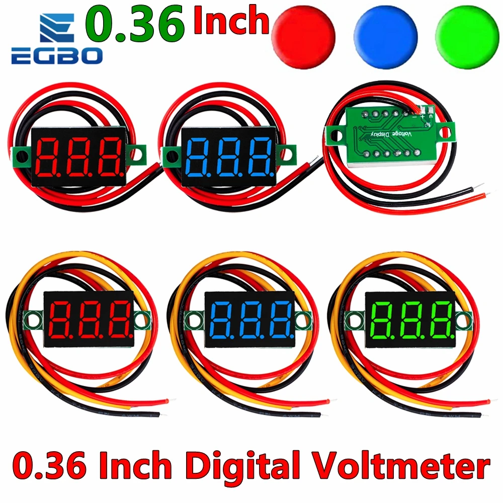 1 Stuks 0.36 Inch 0.36 "Digitale Voltmeter Rood Groen Blauw Dc 0V-100V Drie Lijnen 3 Cijfers Spanningspaneel Meter Display Led Kleur