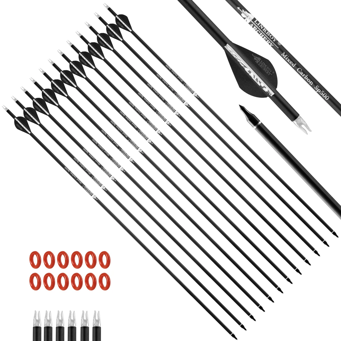 

Archery Mix Carbon Arrow, ID6.2mm Spine 500, 30Inch, 100gr Tips for Compound Recurve Bow Hunting, 12Pcs