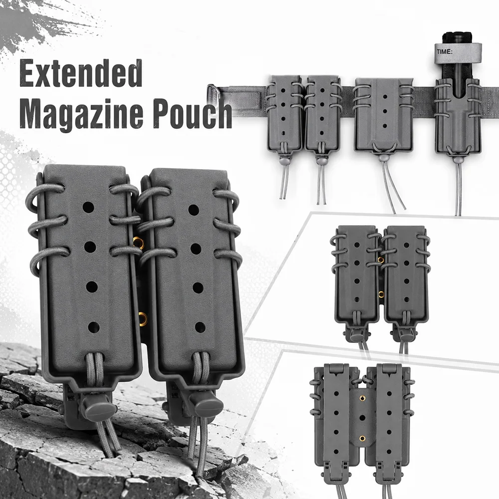 

Tactical Double Extended 9mm Magazine Pouch Molle Quick Draw Long Mag Case Hunting Vest Holster Airsoft Gear Accessory Carrier