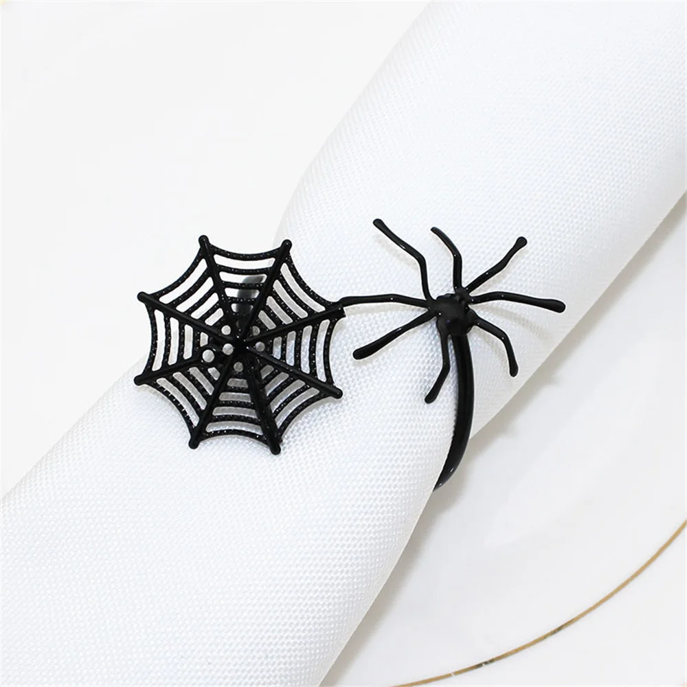 6Pcs Halloween Napkin Rings Spider Web Napkin Holder Gold Serviette Buckle for Halloween Holiday Party Table Decoration ERH72