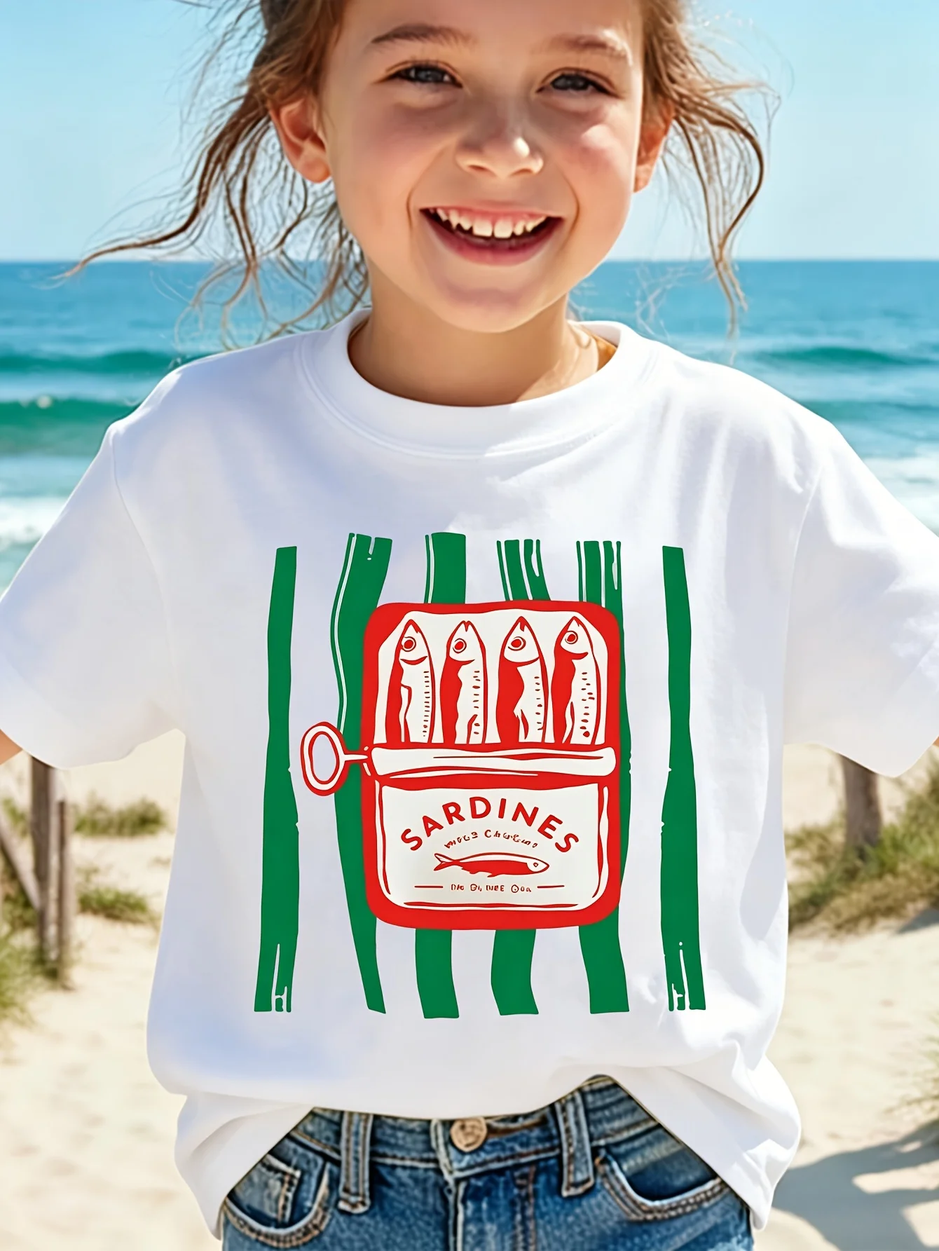 Kids Vintage Sardine Can Fish Graphic Tee Boys Girls Family Matching Short Sleeve Retro Seafood Casual Daily Party T Shirt