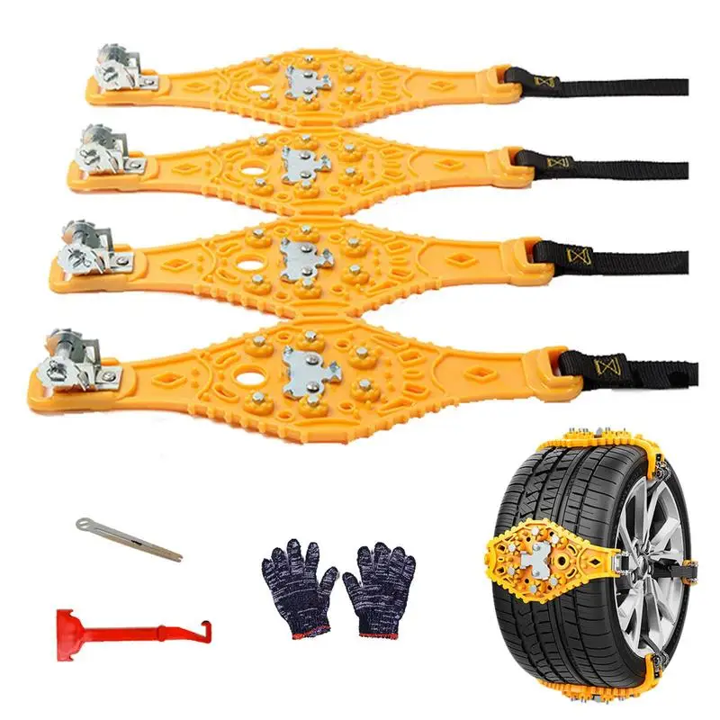 

Tire Snow Chains Universal Anti Skid Chains 4Pcs Auto Safety Traction Chains Winter Automotive Supplies For Car Minivans SUVs