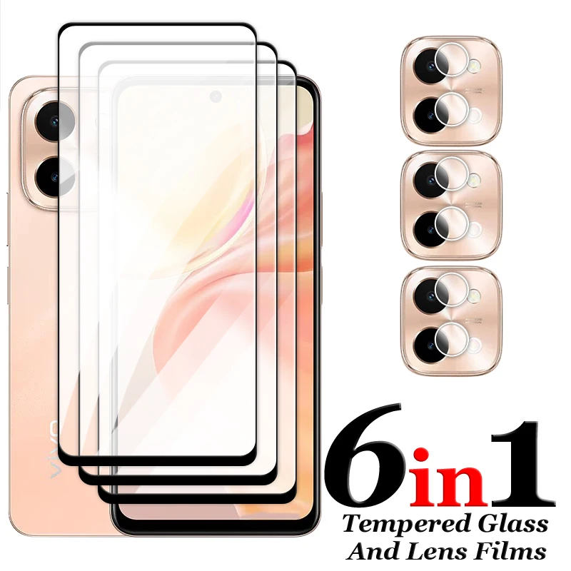 

6in1 For Vivo Y28 4G Glass For Vivo Y28 4G Tempered Glass 6.68 inch 2.5D Full Cover Glue Screen Protector For Vivo Y28 Lens Film