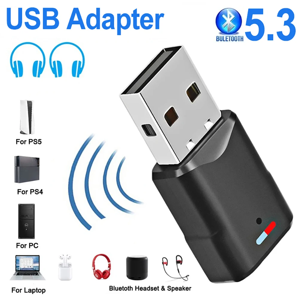 Transmetteur audio USB Bluetooth 5.3, adaptateur sans fil pour Macbook, PC, ordinateur portable, PS4 Pro, commutateur PS5, dongle récepteur