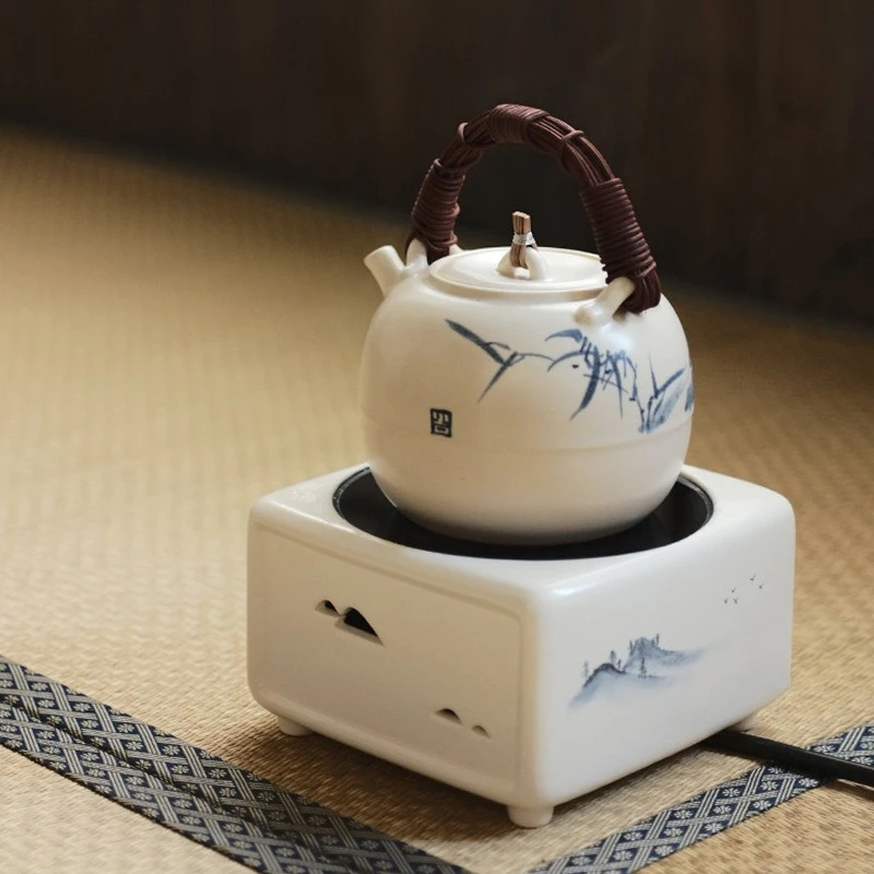 وعاء فخار مزجج للصودا، موقد سيراميك كهربائي صغير، مجموعة صانع الشاي، غلاية
