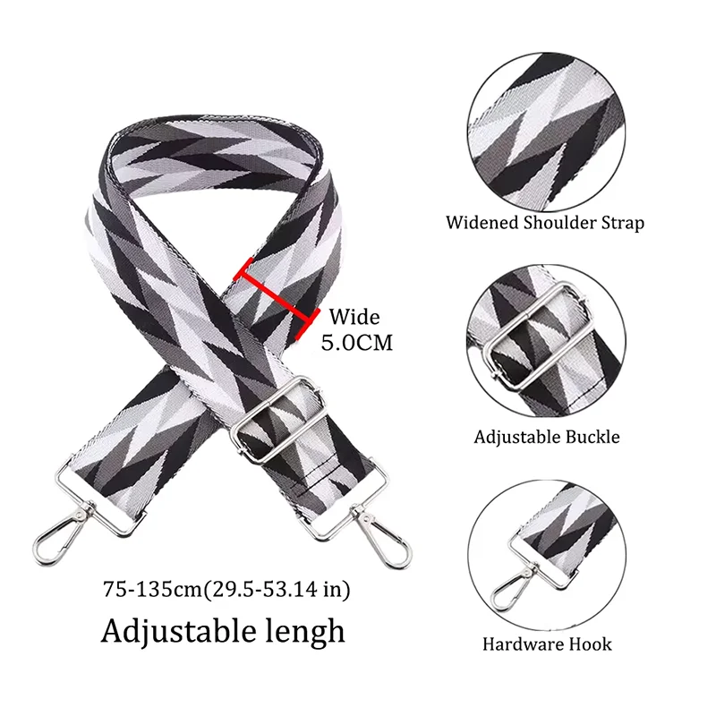 5CM New Adjustable Strap Width Women's Crossbody With Colourful Stripe Pattern Diy Thickened Fashion Nylon Bag Carrying Strap